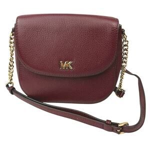 Michael Kors Mott Maroon Red Pebbled Leather Chain Strap Dome Crossbody Bag